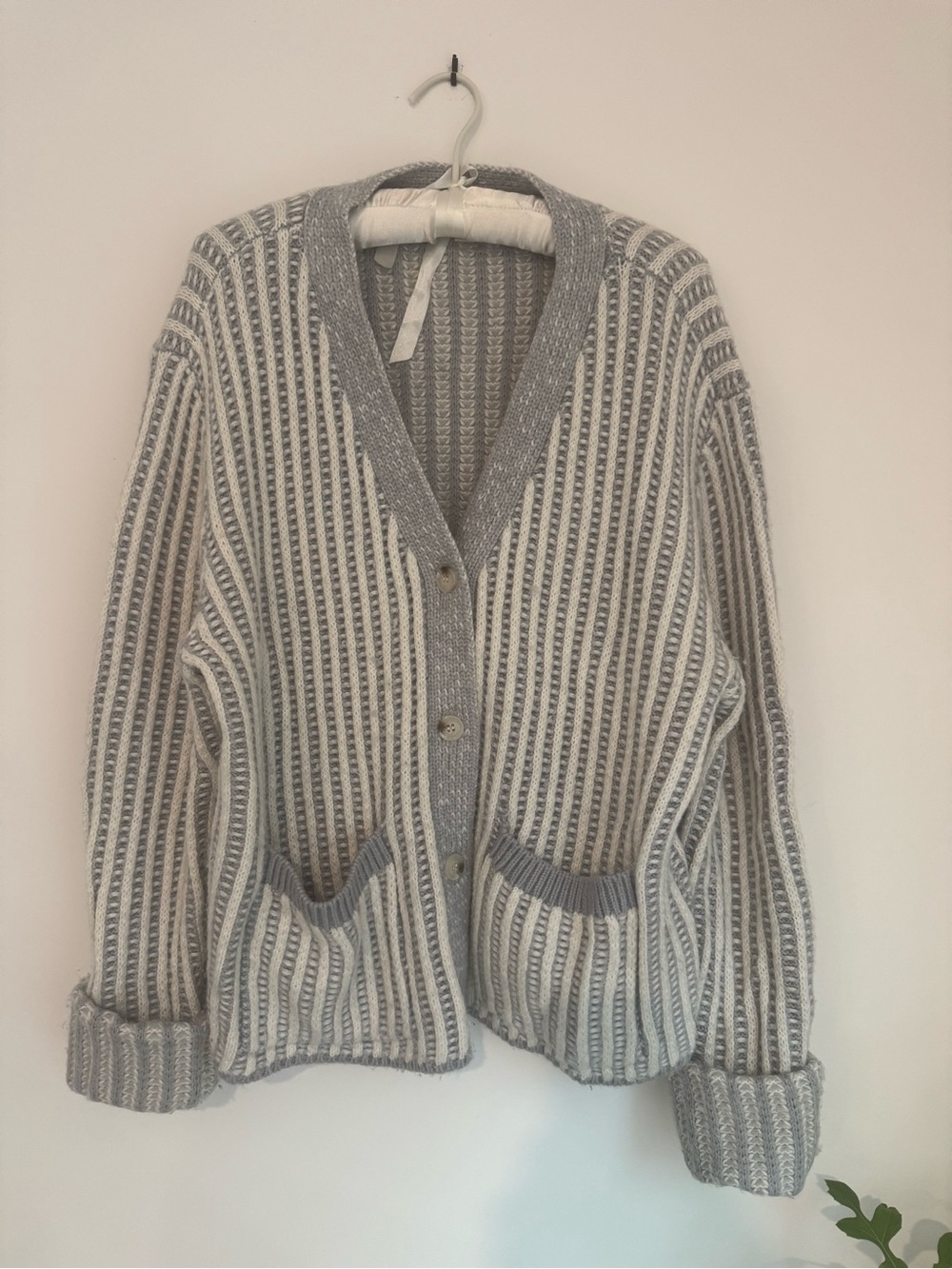 Roller Rabbit Gray and Cream Striped Button-Up Cardigan